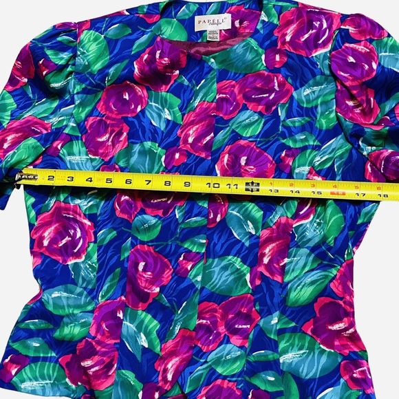 Vintage Papell Boutique Satiny Floral Jacket Blazer Top Shoulder Pads Women’s 8 - Picture 6 of 8